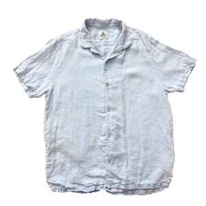 Origen Mens Light Blue 100% Linen Short Sleeve Button Down Camp Shirt Large